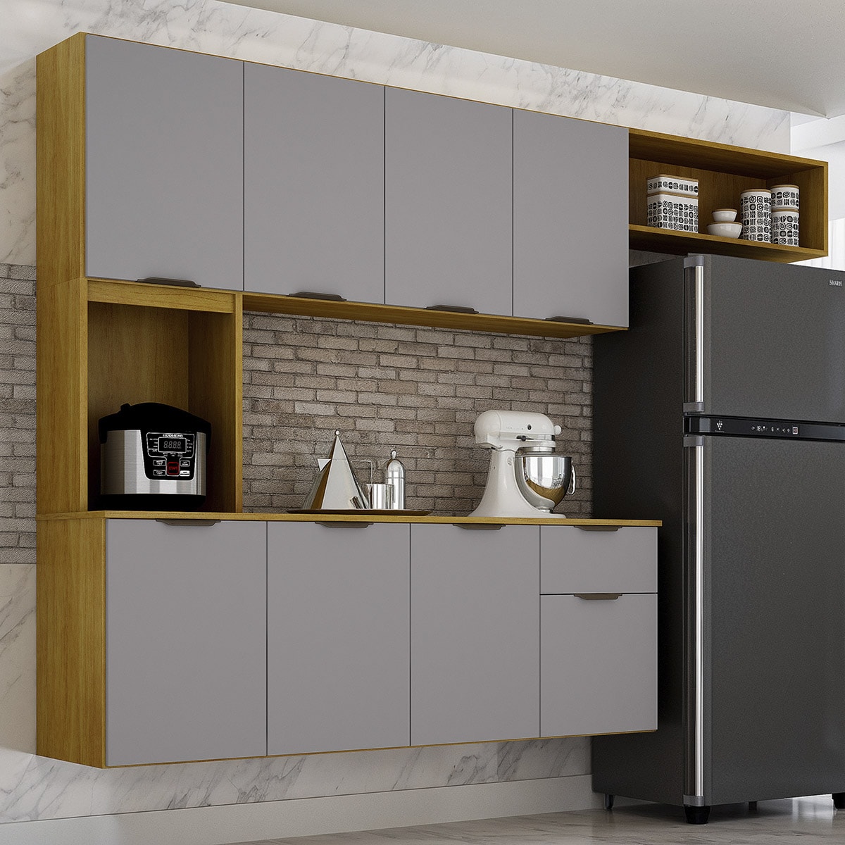 Armario de Cozinha Nara Compacta 8 Portas com 1 Gaveta 193cm