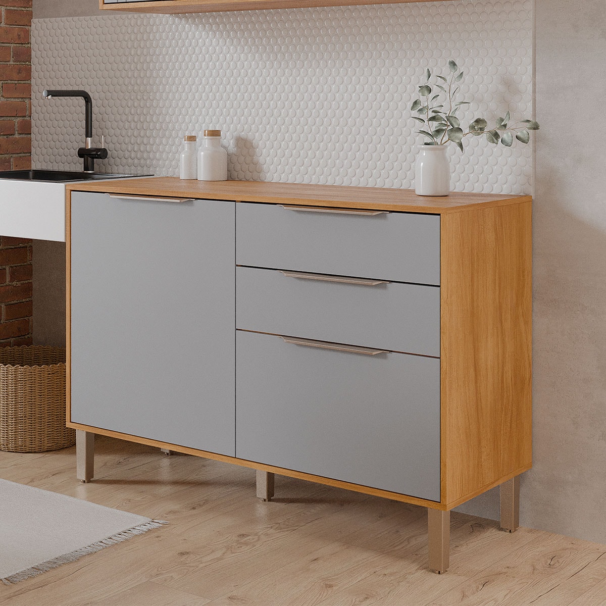 Balcão Divina 120 cm Para Cozinha com 2 Portas e 2 Gavetas