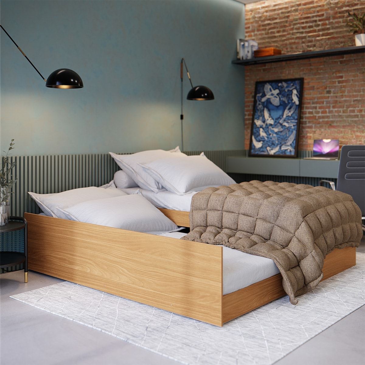 Cama Matrix 3 em 1 Quarto Solteiro com Auxiliar e Casal