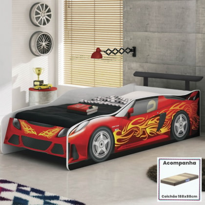 Cama Quarto Carro Sport Car Infantil com Colchão