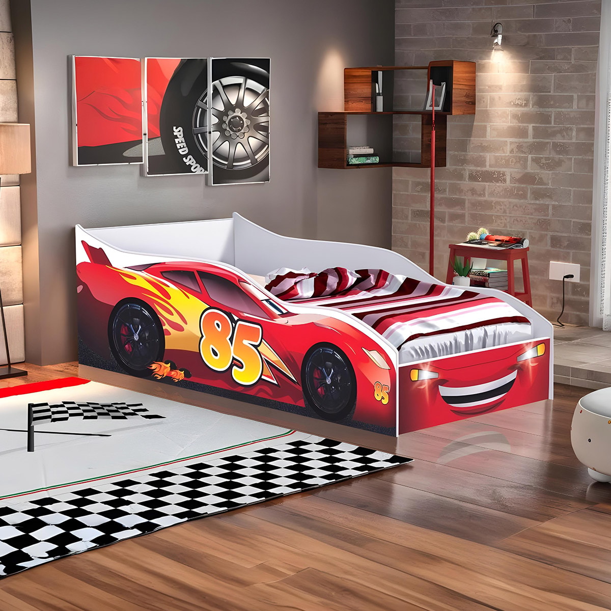 Cama Quarto Infantil Carro com Colchão