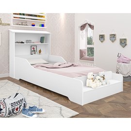 Cama Quarto Infantil Liz com Prateleira e Barra de Proteção