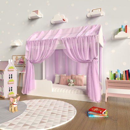 Cama Quarto Infantil Montessoriana Dakota com Voal