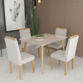 Conjunto de Mesa 120x90 Veneza Com Vidro e 4 Cadeiras Onix