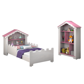 Conjunto Quarto Infantil Cama Grade Proteção Estante Magia