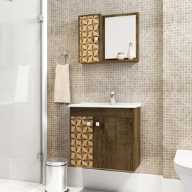 Gabinete Banheiro com Pia Munique Madeira 3D