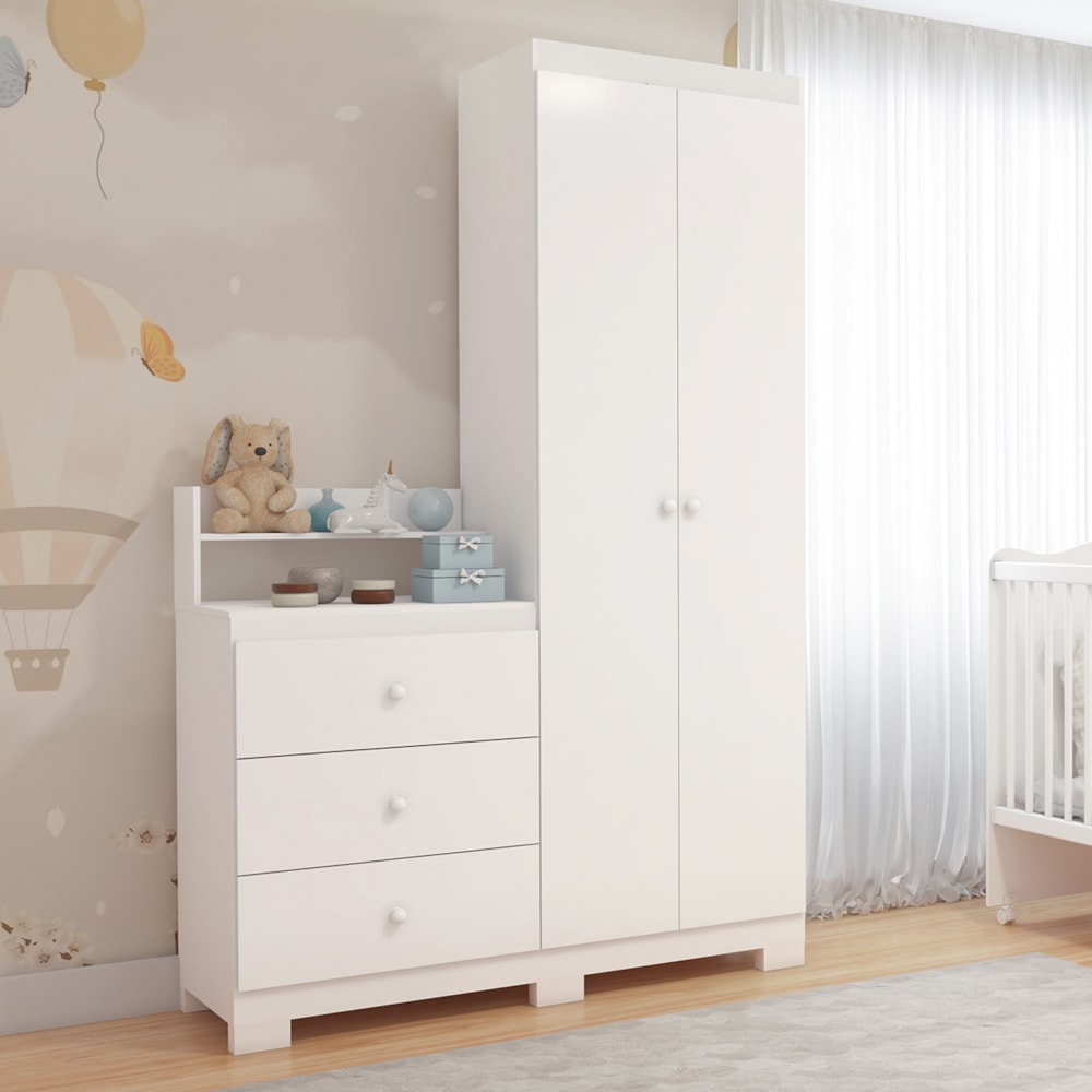 Guarda Roupa com comoda Infantil Vicky Portas e Gavetas