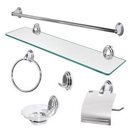 Kit Acessorios Banheiro 6 Peças Metal Cromado com vidro
