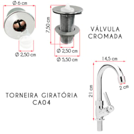 Kit Cuba Quadrada T.CA04L Sifão Engate e Valvula ABS