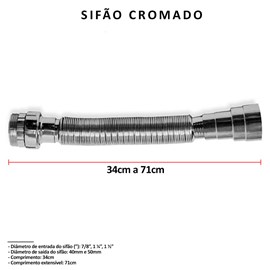 Kit de Sifao Cromado Com Engate Flexível 50 cm 