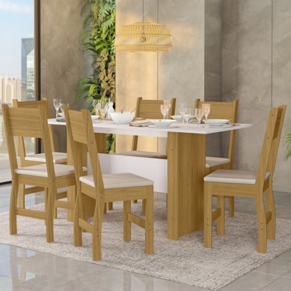 Kit Mesa de Jantar Milano 155x68 cm com 6 Cadeiras Milano