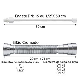 Kit Sifao Cromado 29 cm / 71 cm Com Engate Flexível 50 cm