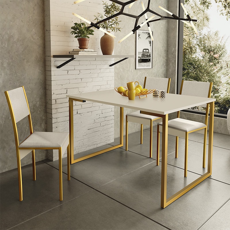 Mesa de Jantar e Cadeiras Steel Estilo Industrial Pés em Aço