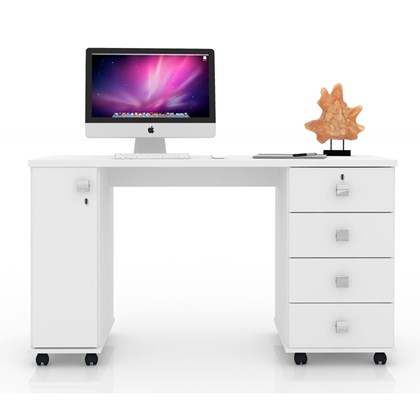 Mesa Escrivaninha Computador Smart Com 4 Gavetas Cor Branco