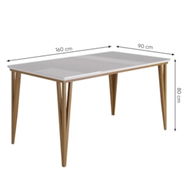 Mesa Sala De Jantar Safira 160x90cm Madeira e Tampo de Vidro